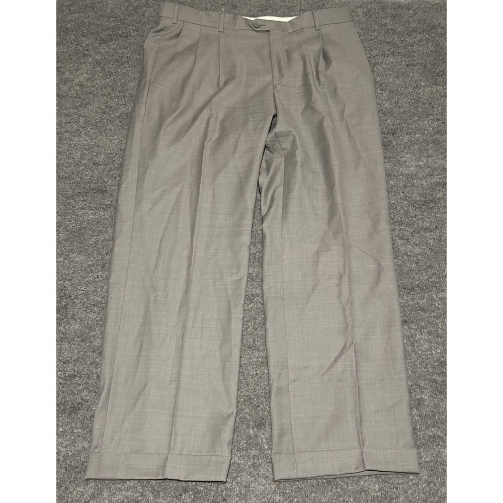 Santorelli Mens 38x30 Luxury Serge Grey Dress Pants Wool Pleated Hemmed Italy